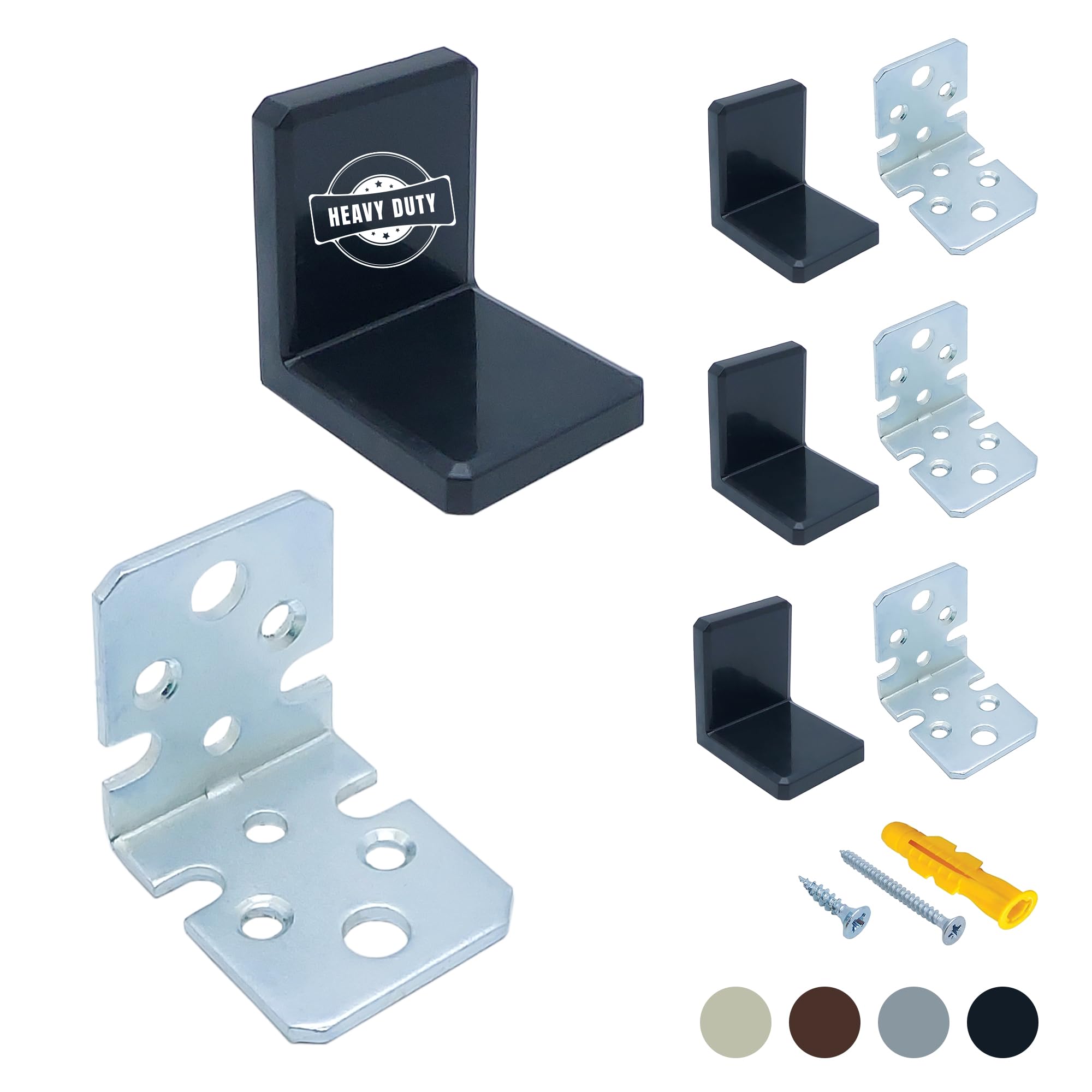 YAPIKAN L Bracket, Black Shelf Brackets, Stainless Steel Corner Brace, Furniture Anchors for Baby Proofing, Heavy Duty Cabinet Hanging Brackets, Plastic Cover Metal Brackets for Shelves, 4 PCS