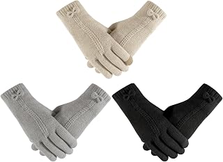3 Pairs Women's Winter Knit Gloves Touchscreen Cold Weather Gloves Fleec...