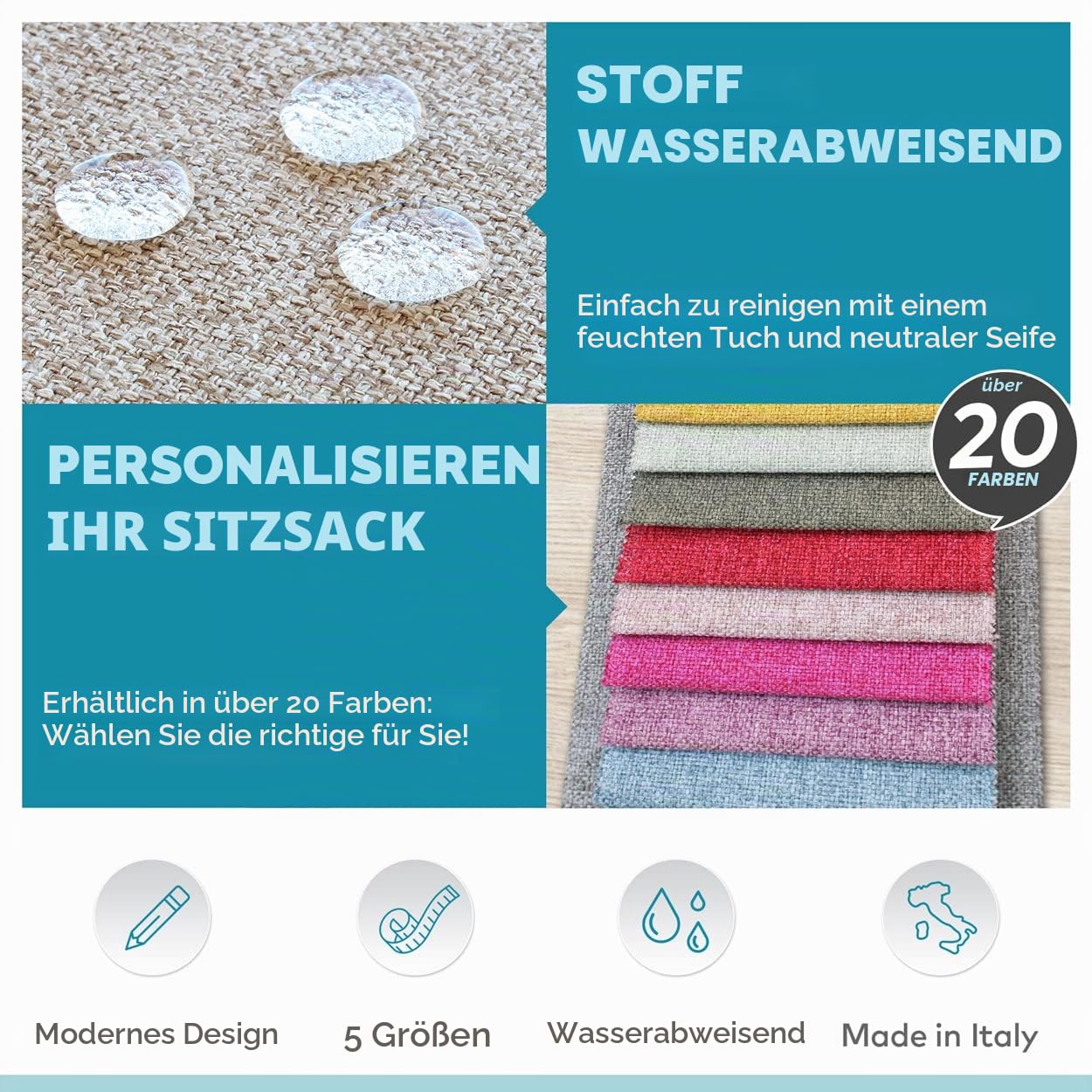 Deshome Pouf hocker Fußstütze 83x83x44 cm Wasserabweisender Stoff: Modernes Design Pouf für Sofa Wohnzimmer Schlafzimmer, Puff hocker, Pouffe Minerva Beige