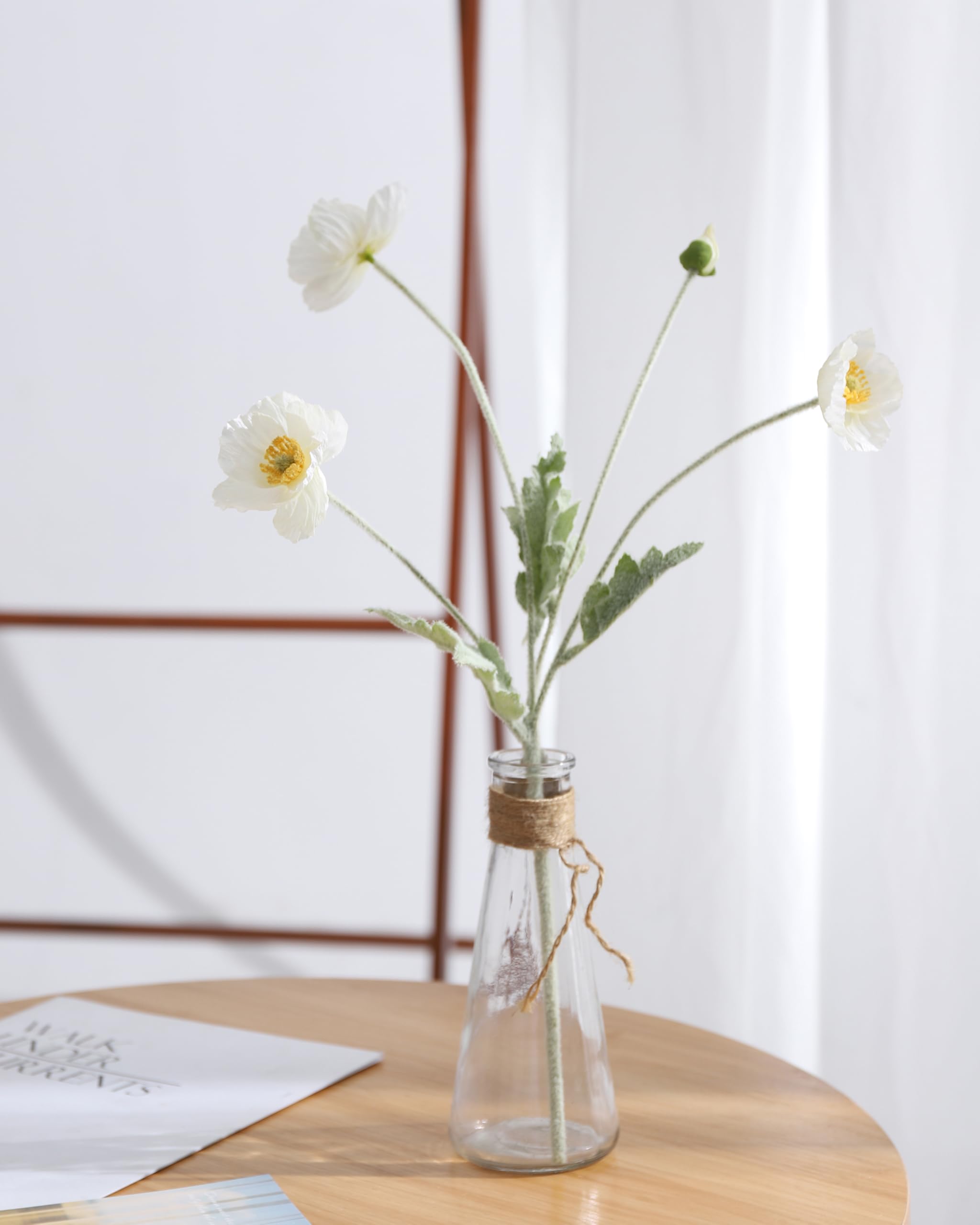DuHouse 6 Pcs Artificial Poppies Flowers Silk Poppy Flowers for Home Table Centerpieces Decoration Office Wedding(White) - Image 3