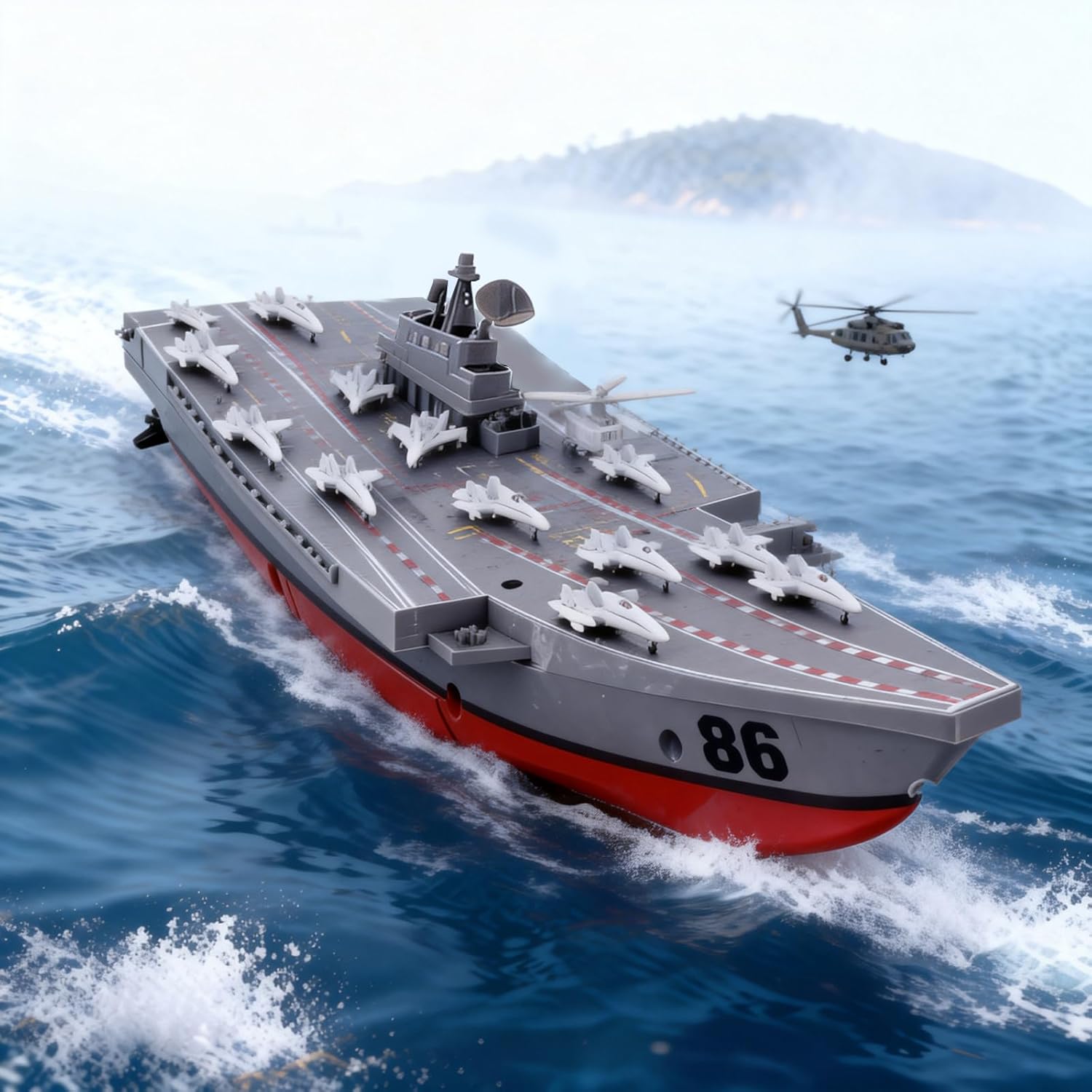 SOWOFA Remote Control Ship Model 2.4G Remote Control Aircraft Carrier Medium-Sized 34CM Remote Control Warship Simulation Ship Model (Dual Battery Version)