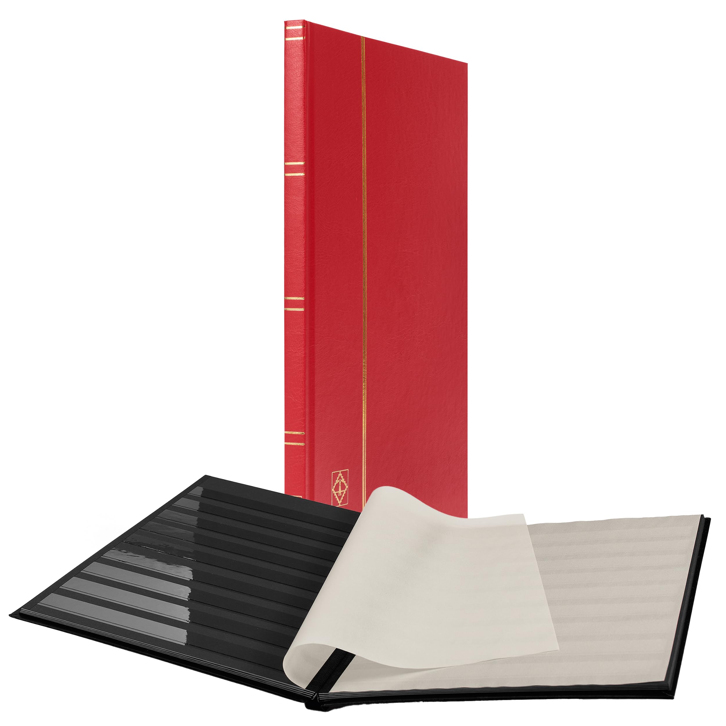 Lighthouse Stockbook DIN A4, 16 black pages, non-padded cover, red