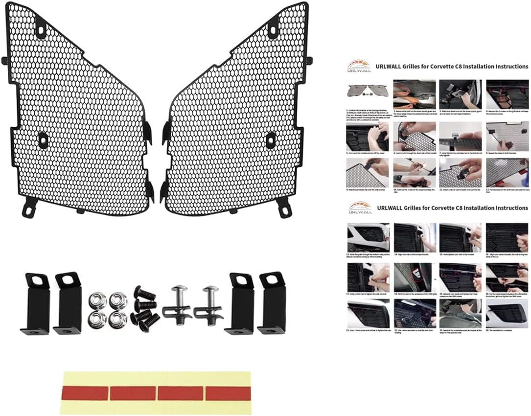 Upgraded Front Radiator Guards Grille for Corvette C8 Stingray Convertible/HTC 2020-2024, Alumiunum Body Bumper OEM Style Front Outer Guard Grill Protection Screens Grille Vents Insert