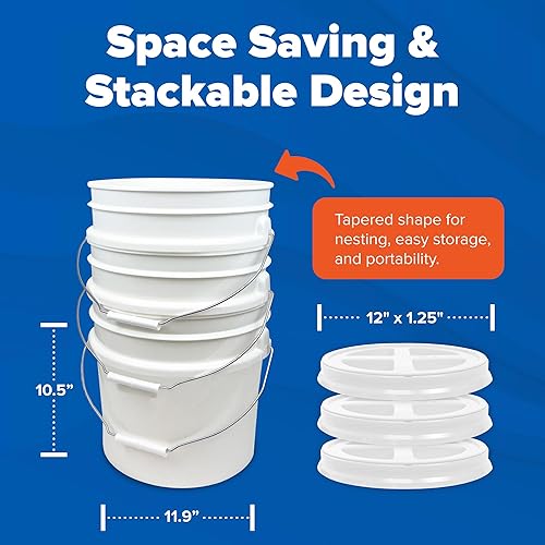 Miniatura 2 de Cubo blanco de 3.5 galones con tapa de rosca gamma naranja (paquete de 6), almacenamiento de grado alimenticio, plástico HPDE premium, libre de BPA,