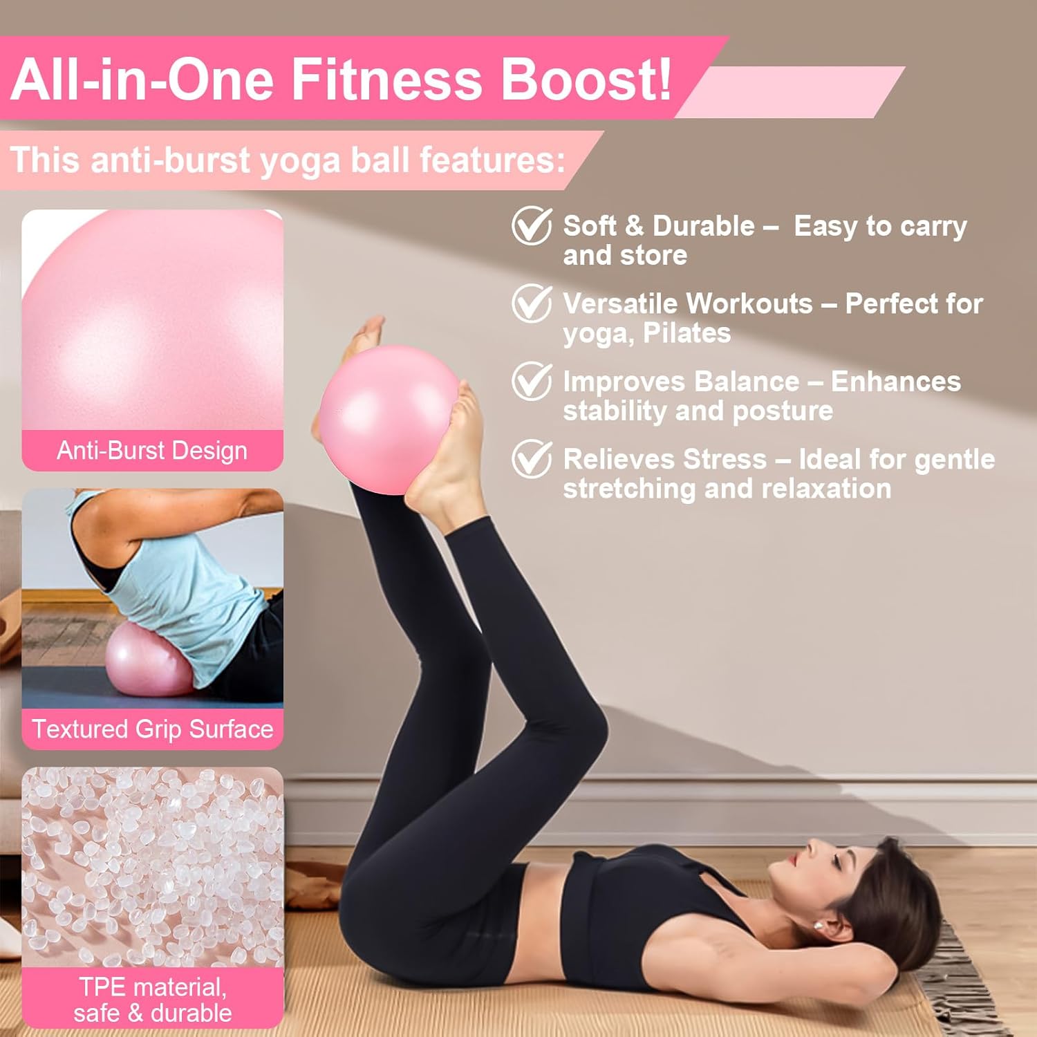 Pilates Essentials Kit for Women,10PCS Pilates Set with 13" Magic Circle Pilates Ring and Yoga Ball, 5 Resistance Bands for Toning & Stretching Strap & Tension Rope Exercise Equipment for Home Workout