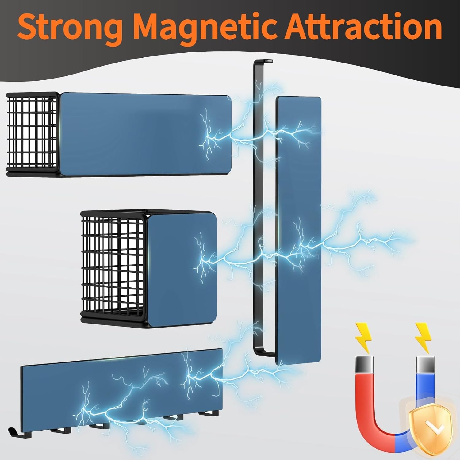 Magnetic Spice Rack for Refrigerator,With Strong Magnet Paper Towel Holder and Hooks,Home and Kitchen Storage Essentials,Suitable for Laundry Room,Coffee Machine,Rv (Black, 6-Pack)