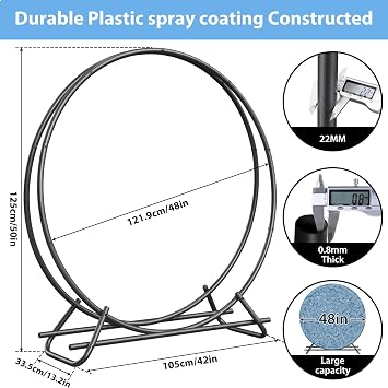 48 Inch Indoor or Outdoor Firewood Rack Circle -Metal Pipe Made
