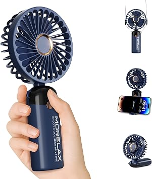 Morelax Handheld Mini Fan,USB Rechargeable Fodable Personal Fans 4000mAh,90 Adjustable, 6 Speed Strong Wind,Portable Fan Pocket Design 5 IN 1Cooling Table Fan for Office School Outdoor Travel,Blue