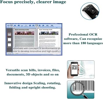 A2 Large Format Book & Document Scanner, 18MP Resolution, with 360-degree Wide-Angle Lens LED Fill Light, Support OCR Multi-Language, Auto Flatten Curved Page Technology, Works with Windows