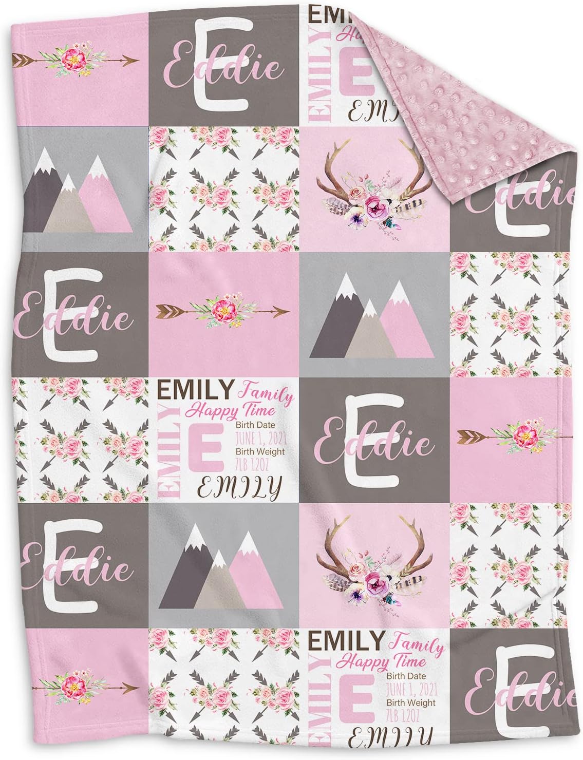Personalized Woodland Deer Moose Adventure Blanket for Baby Girl Kids, Custom Newborn Girl Gifts with Name, Newborn Baby Girls Blankets Custom, Deer Baby Blanket