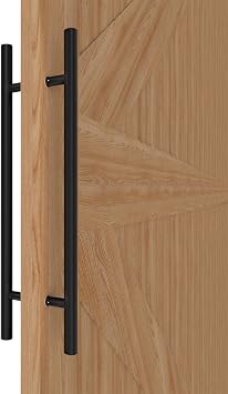 Matte Black Round Barn Door Handles 12"/16"/18"/24"/36"/48"/59, Pull Push Long French Door Handle Double Sided, Large Front Exterior Shower Door Pull Handles