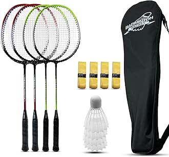 Magicorange Badminton Rackets Set of 4 for Outdoor Backyard Games, Including 4 Racquets,4 Shuttlecocks, 4 Replacement Grip Tapes & 1 Carry Bag