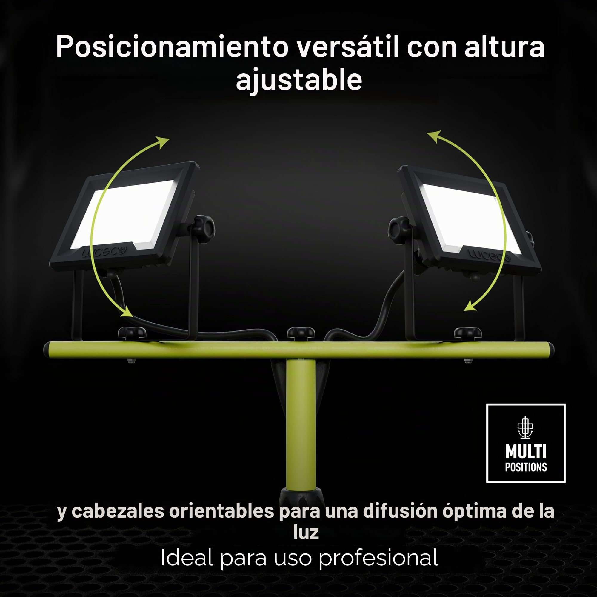 Luceco LED Slimline Trípode luz de trabajo, 2 x 20 W con cable de 3 metros, 230 V, negro y verde