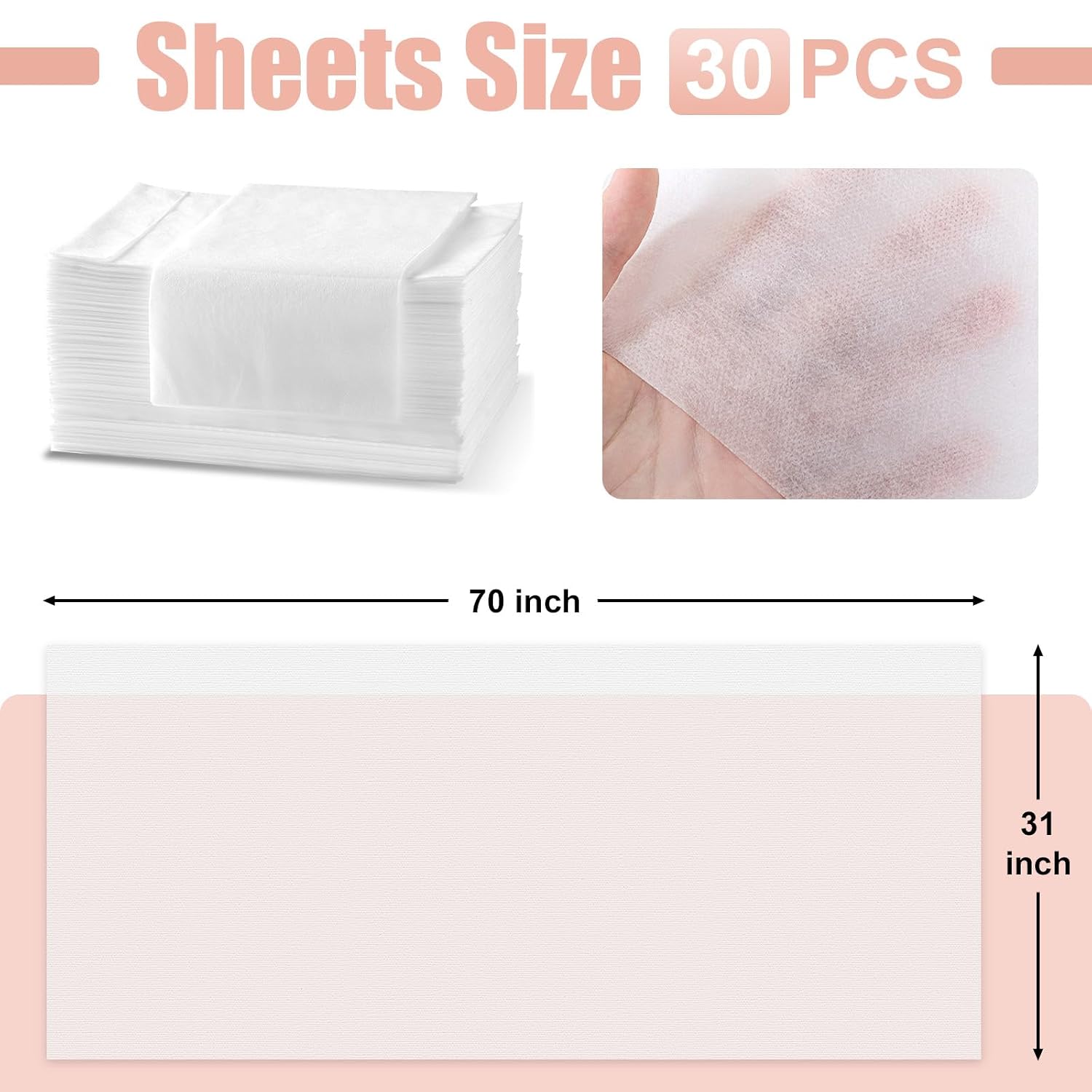 Spa Bed Sheets Disposable Massage Table Set, 30 Pcs Massage Sheets Cover Non-Woven Fabric for Beauty Salon, Hotels, 70’’ x 31’’