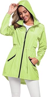 AvoogueWomen's Long Raincoat with Hood Outdoor Lightweight Windbreaker Rain Jacket Waterproof