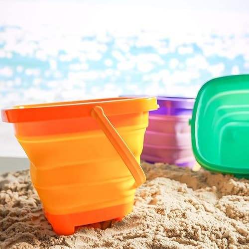 Miniatura 5 de Shindel 3 cubos plegables, cubo de playa plegable colorido cubo de arena plegable cubo de agua para playa, diversión de vacaciones de verano