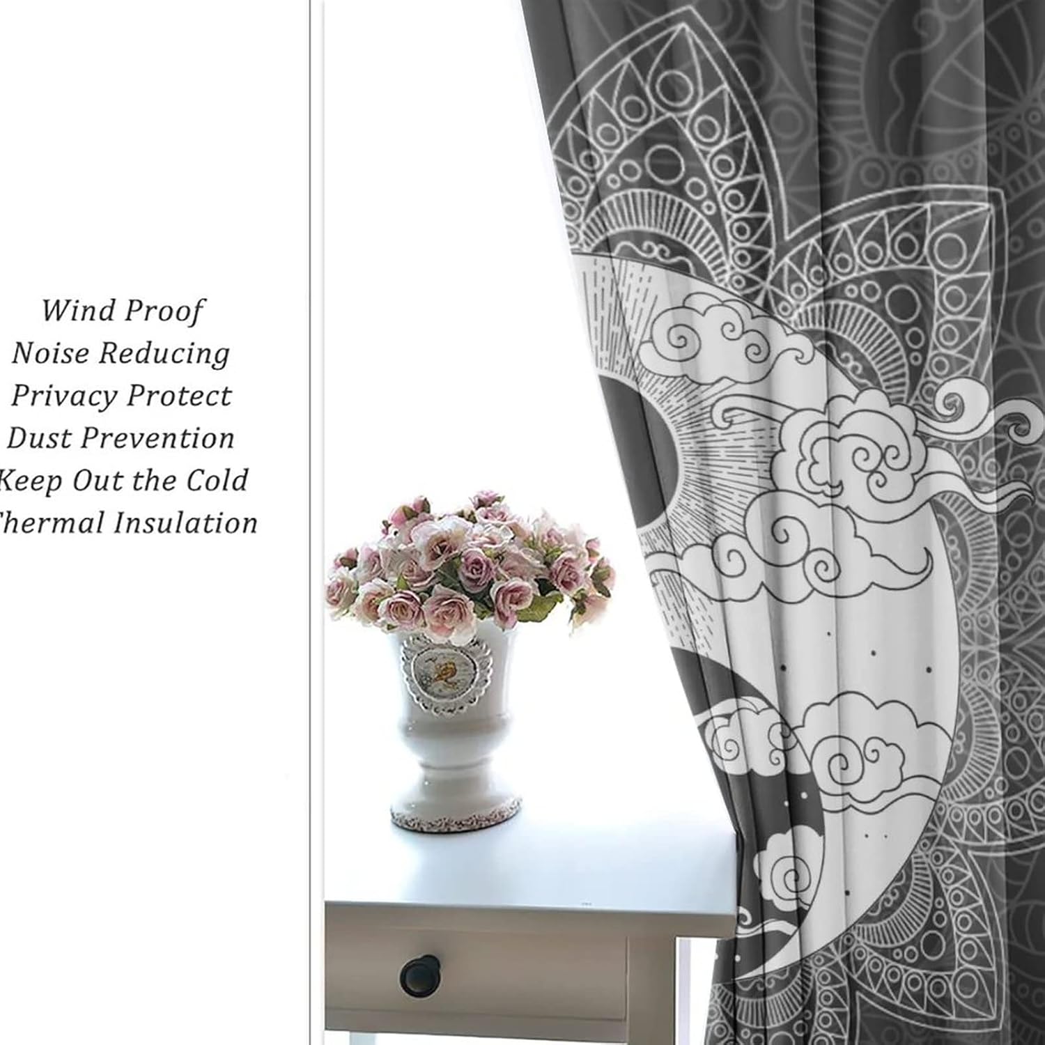 Vintage Mandala Yin Yang Blackout Curtains - Boho Psychedelic Traditional Ying Yang Theme Grommet Window Drapes Set Energy Saving Thermal Insulated Drapes for Living Room,2 Panels 63L x 21W