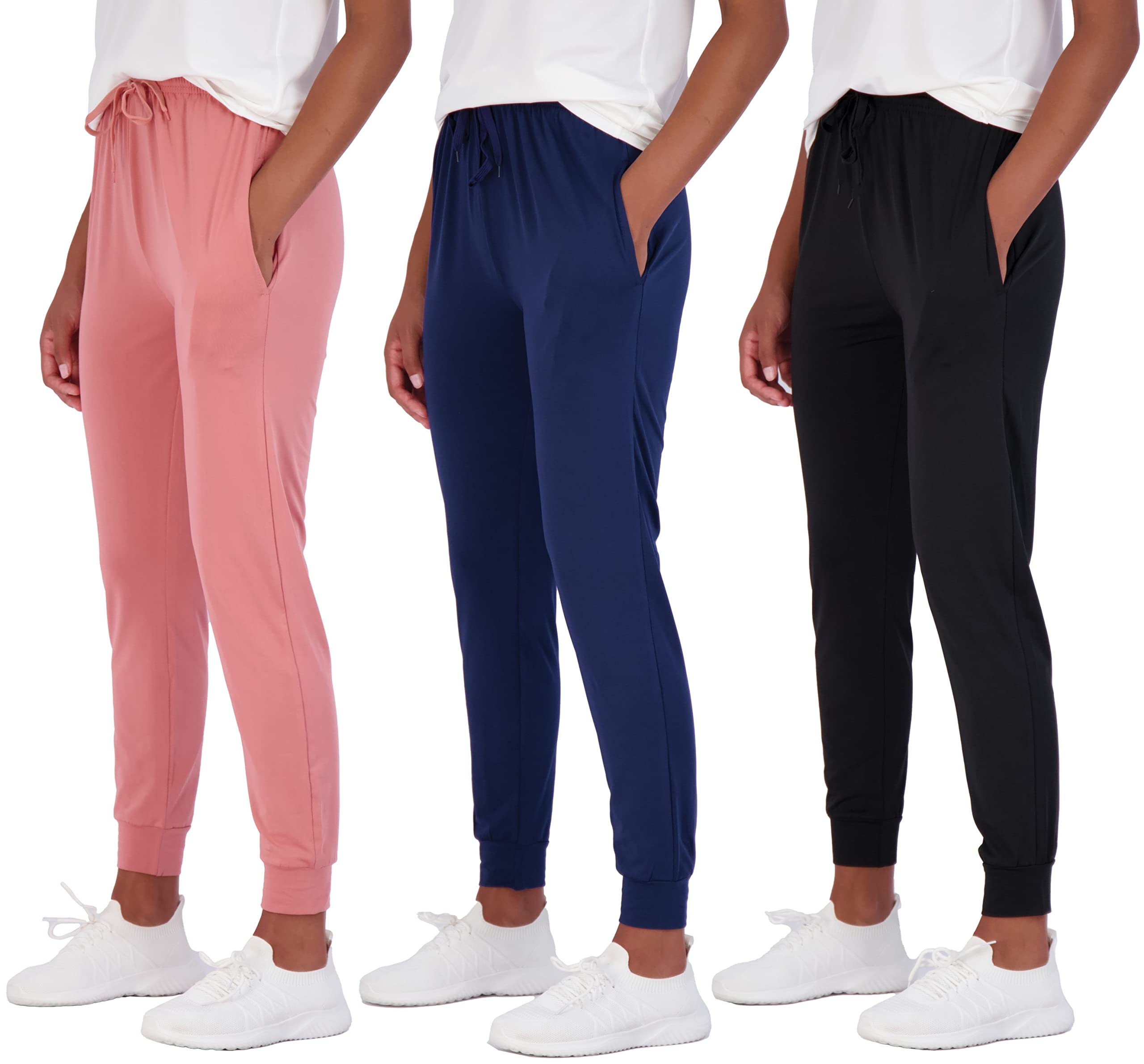 3 Pack: Women's Ultra-Soft Dry Fit Lounge Joggers Sweatpants Athletic Yoga Pants with Pockets (Available in Plus)