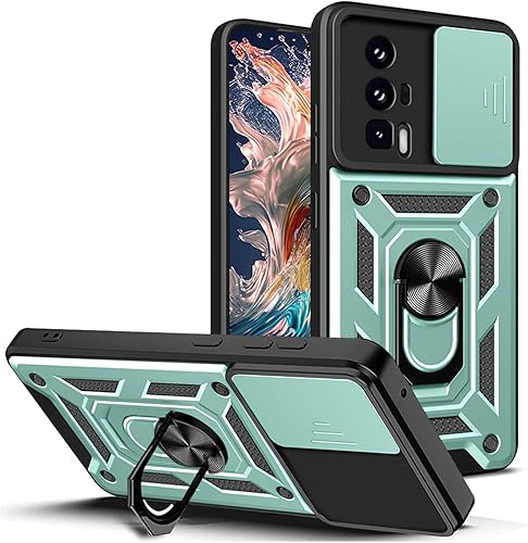 CCSmall Funda para Xiaomi Poco F5 Pro 5G con cubierta de cámara deslizante para hombres, funda protectora de grado militar para teléfono con soporte