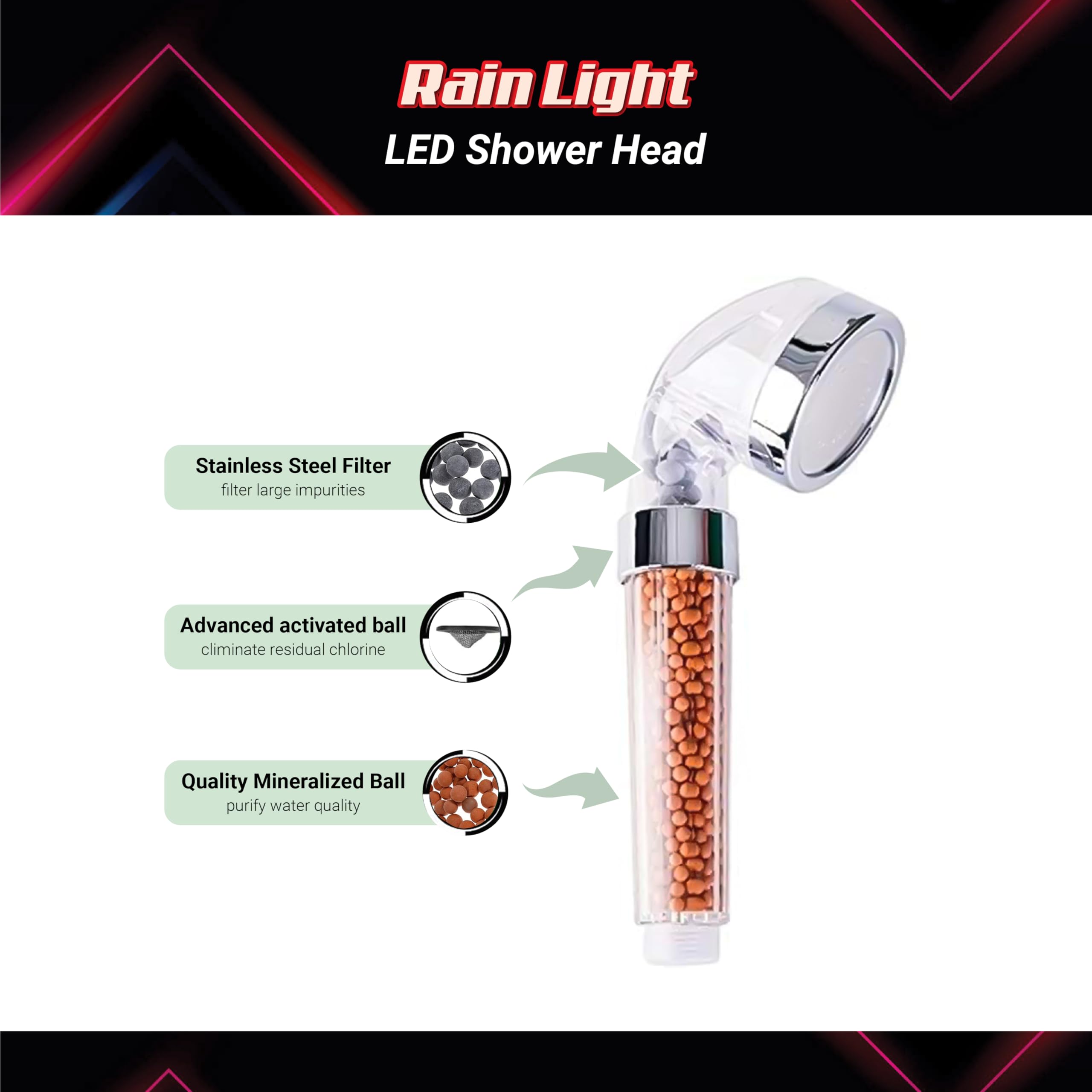 RainLight LED Shower Head: Experience a Spa-Like Shower with Vibrant Colours, Adjustable Settings - Image 4