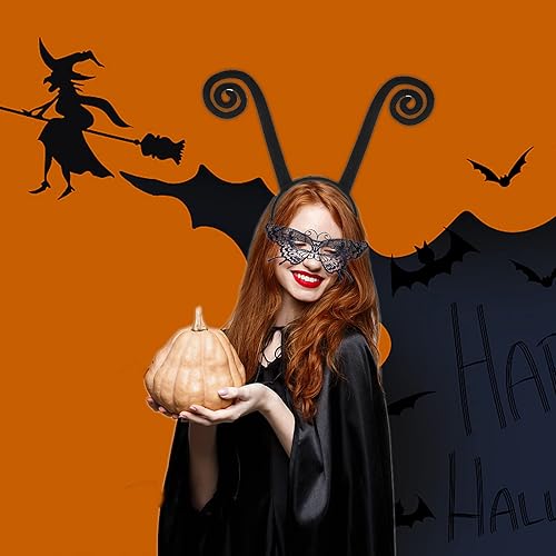 Miniatura 8 de QLINLEAF Diadema de antena de hormiga, máscara de encaje de mariposa para mujer, Halloween, fiesta de máscaras, cosplay, accesorios de disfraz