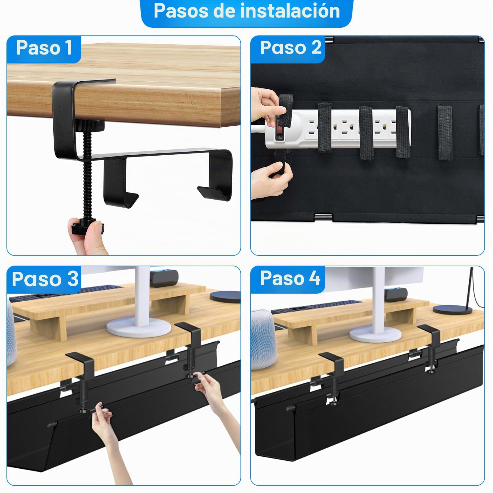 Bandeja Cables Escritorio, Acabado Flexible De La Mesa De GestióN De Cables Sin PerforacióN De 70cm, InstalacióN De Pinzas Sin PerforacióN, Impermeable Estable, Adecuada Para Oficinas Y Hogares