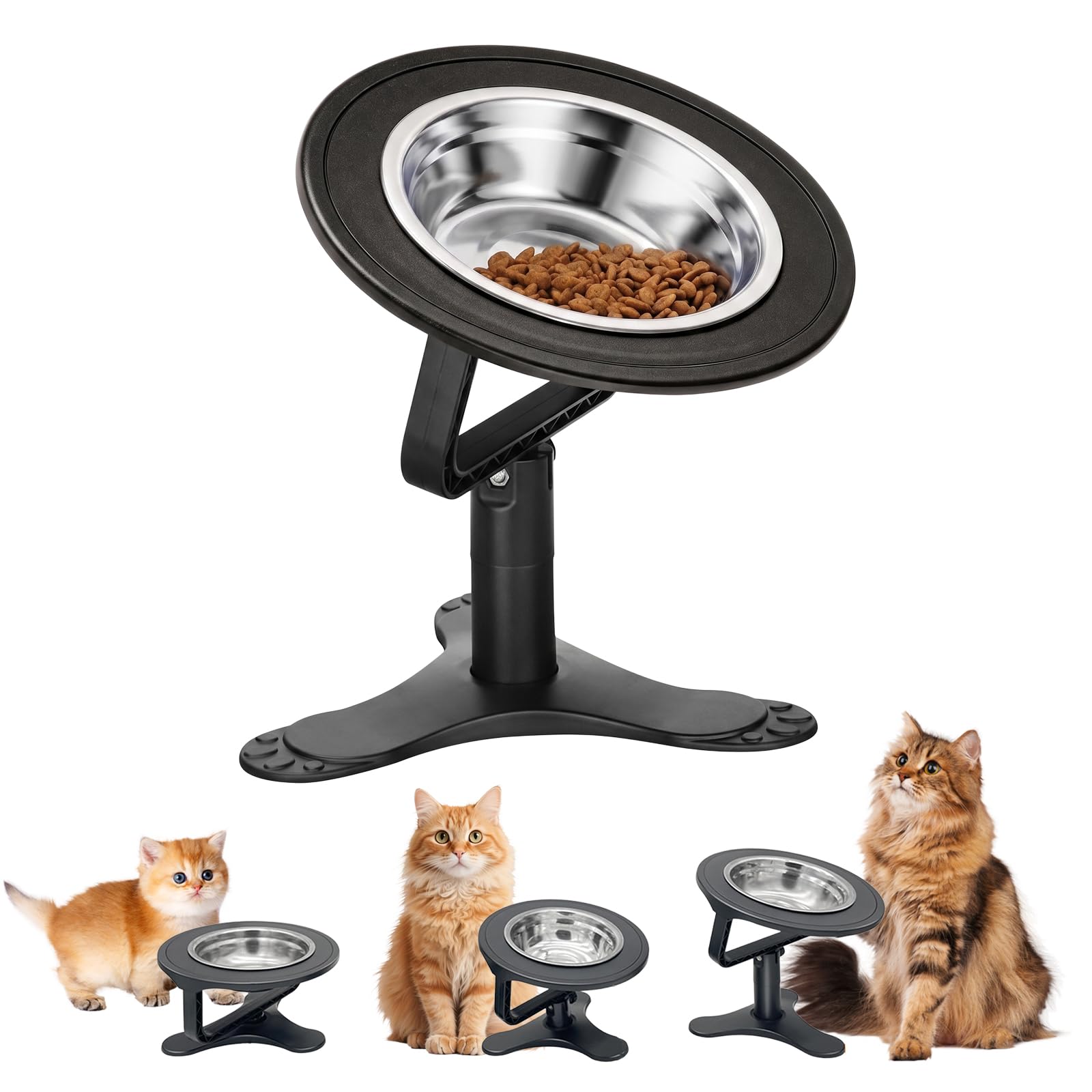 Support Gamelle Chat SuréLevée, 20.5*19.5*5cm Animaux de Compagnie Réglable Surélevé Bol Chat, Support Gamelle Chien Surelevee, Gamelles Surélevées de 3 Hauteurs Ajustables pour Chaton Petits Chiens