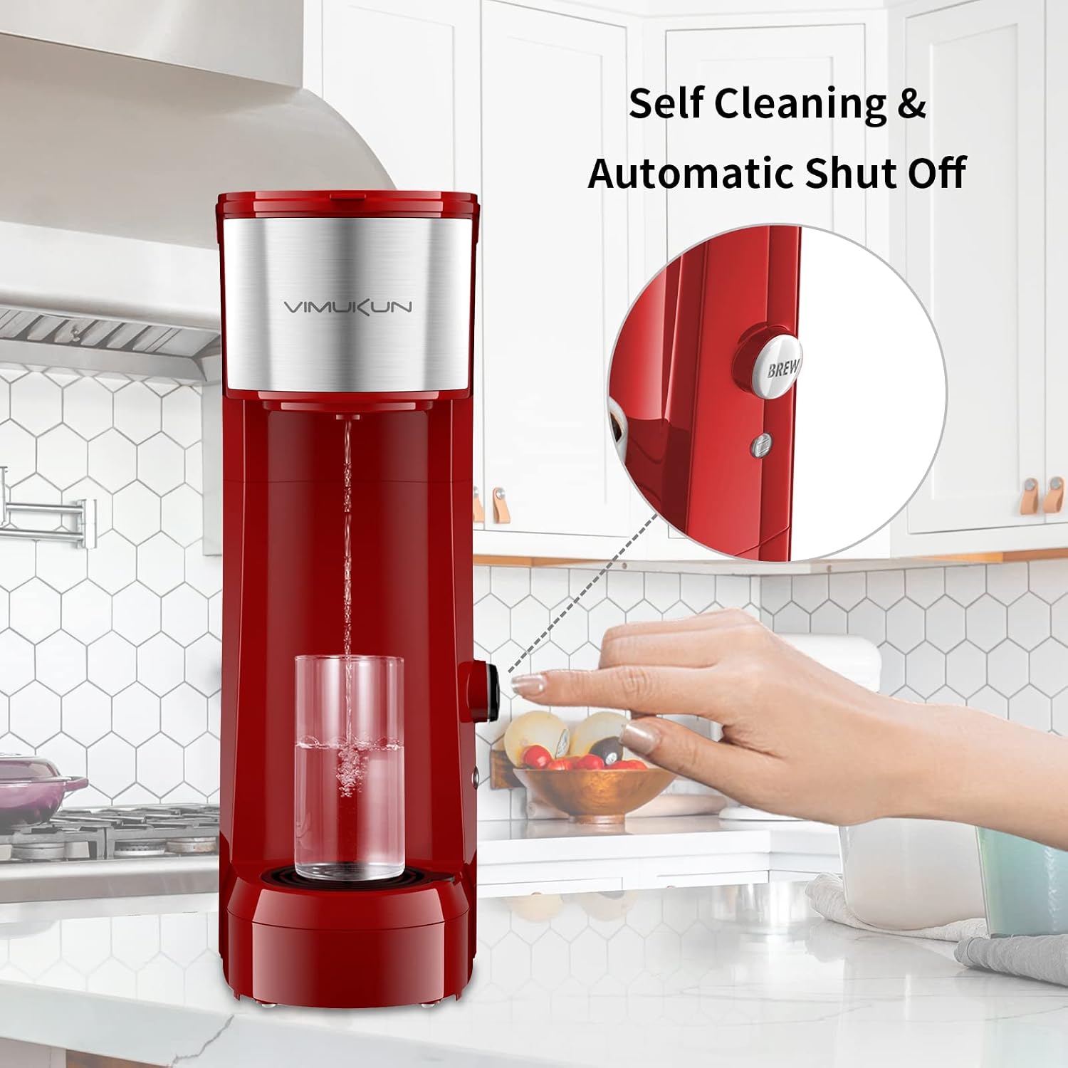Vimukun Single Serve Coffee Maker Coffee Brewer Compatible with K-Cup Single Cup Capsule, Single Cup Coffee Makers Brewer with 6 to 14oz Reservoir, Tall Size KCM010A (Red)