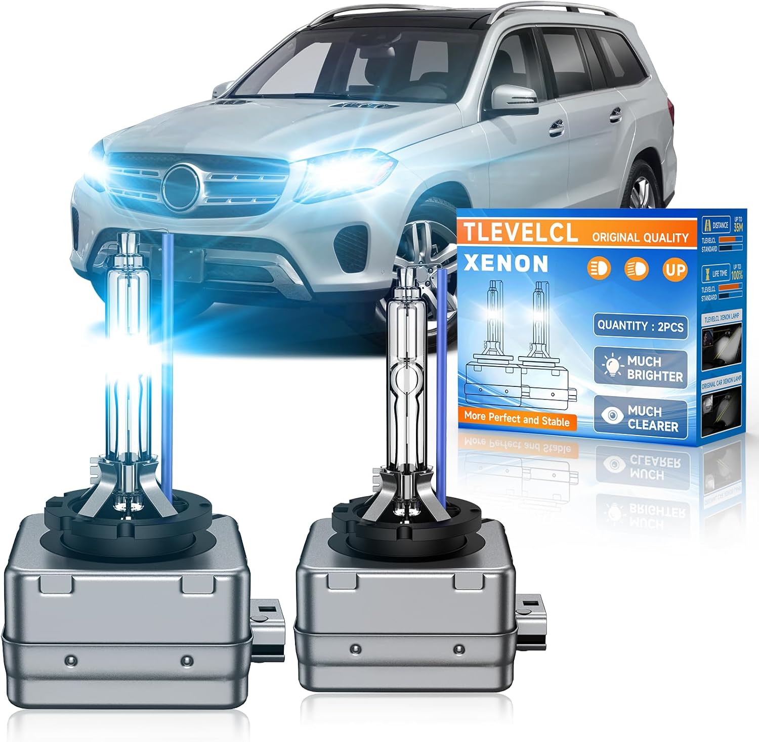 Fit for Benz 2017-2019 GLS450 GLS550 GLS63 AMG 2008-2015 GL320 GL350 GL450 GL550 GL63 GLK350 GLK450 D1S HID Xenon Headlight Bulbs, 8000K High Low Beam Bi-Xenon Light Bulb Replace, Pack of 2
