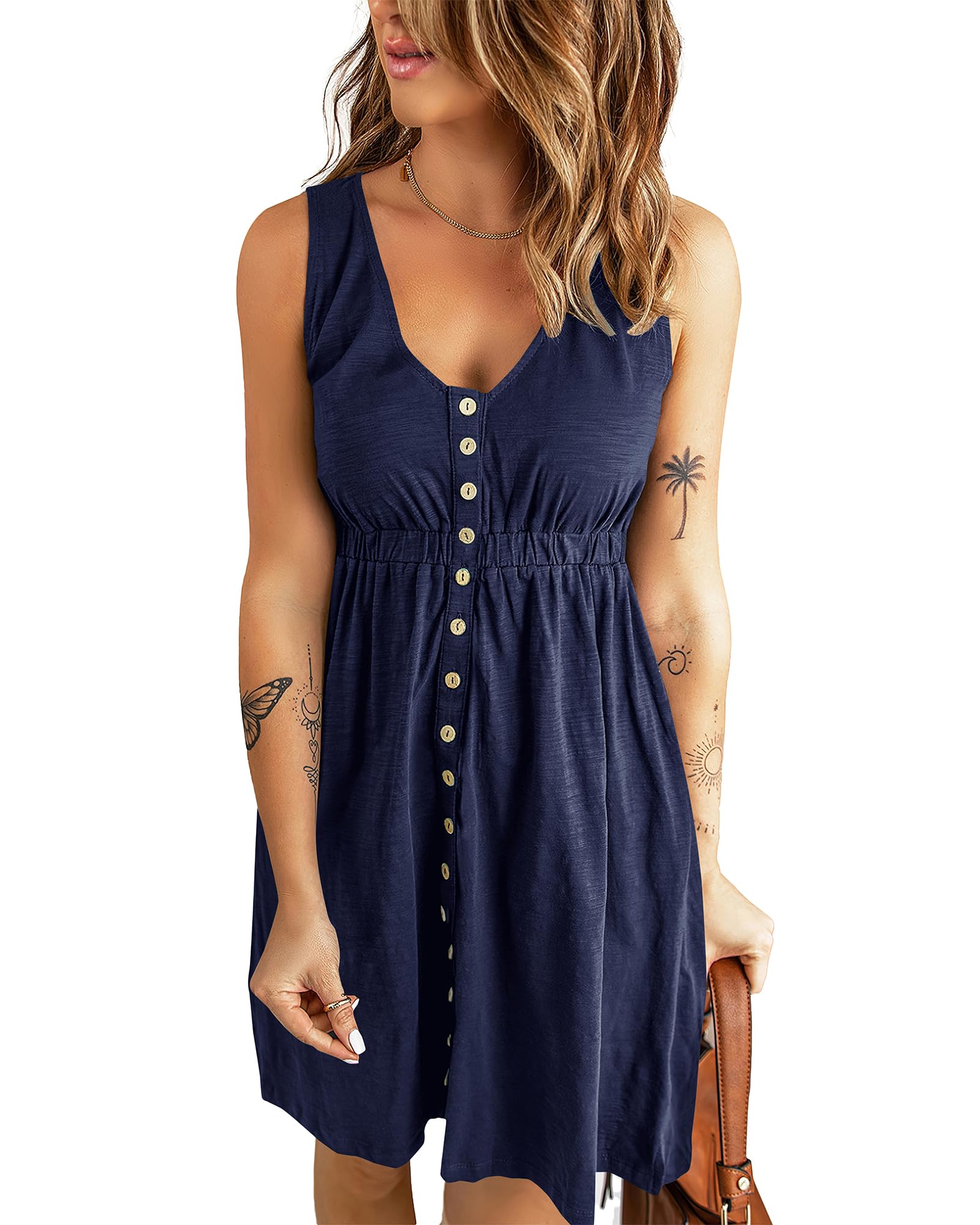 BTFBM Summer Dresses for Women 2026 Spring Clothes Sleeveless Crewneck Beach Vacation Outfits Mini Flowy Sun Dress