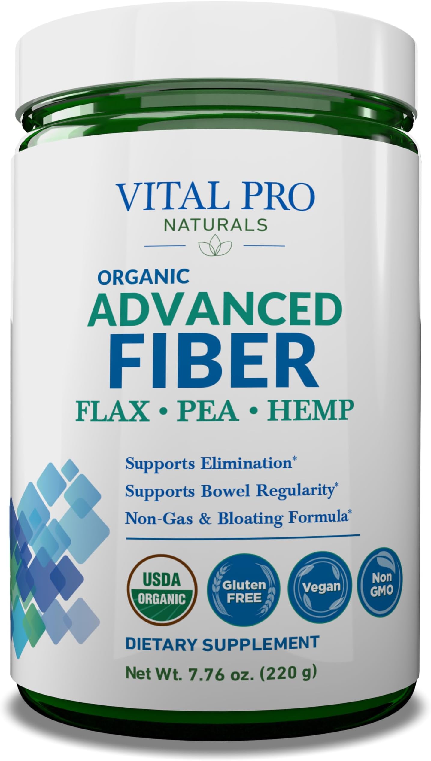 Vital Pro Naturals - Advanced Fiber Powder, Soluble and Insoluble Fiber Supplement with Flax, Pea and Hemp, Organic Daily Dietary Supplement Supports Gut Digestive Regularity 7.76 oz