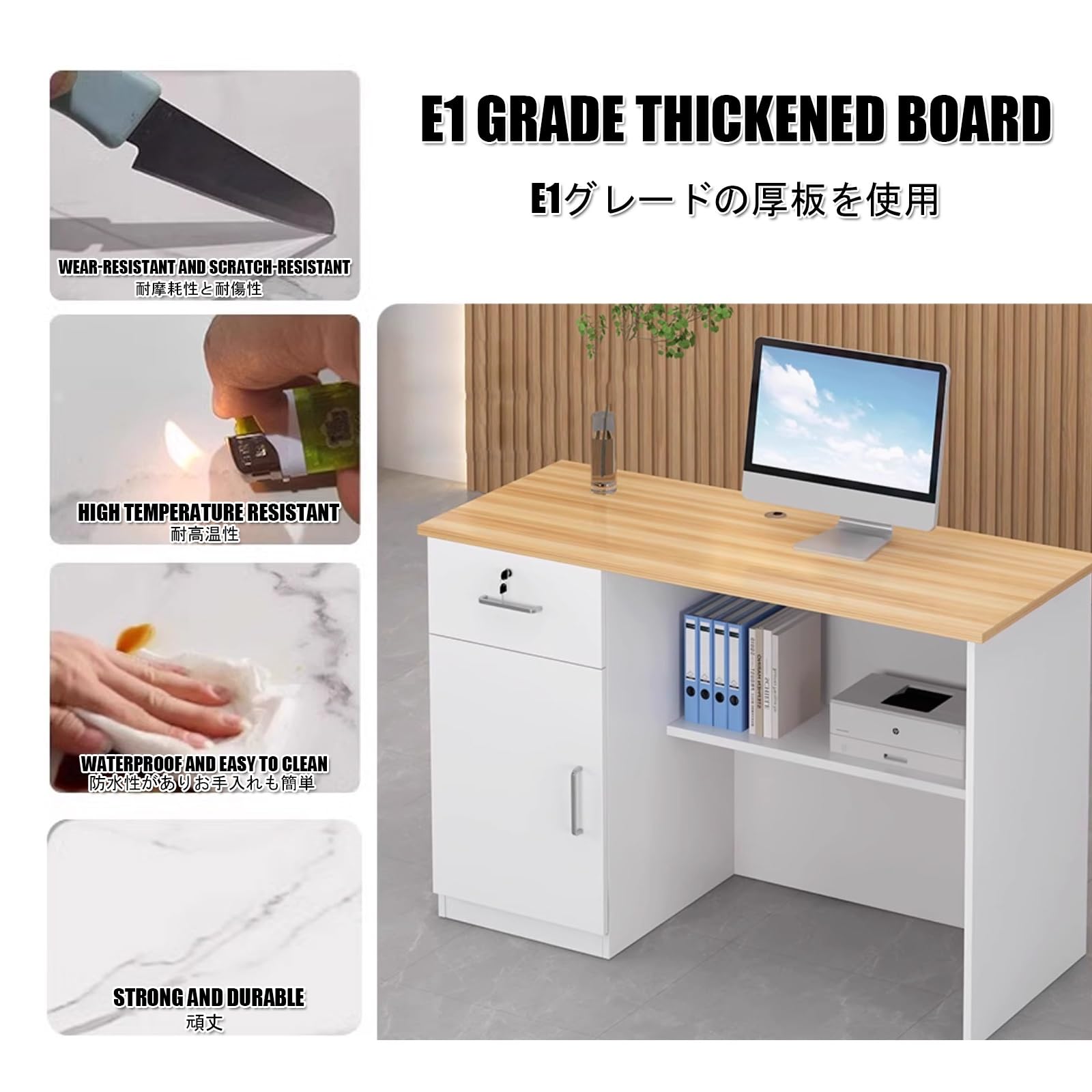 Moderne Verkaufstheke, Rezeptionstresen mit abschließbarer Schublade und Schrank, Einzelhandelskasse, Bürotheke for Firmenhallen, Hotelrezeptionen(F,L120cm/47.2in)