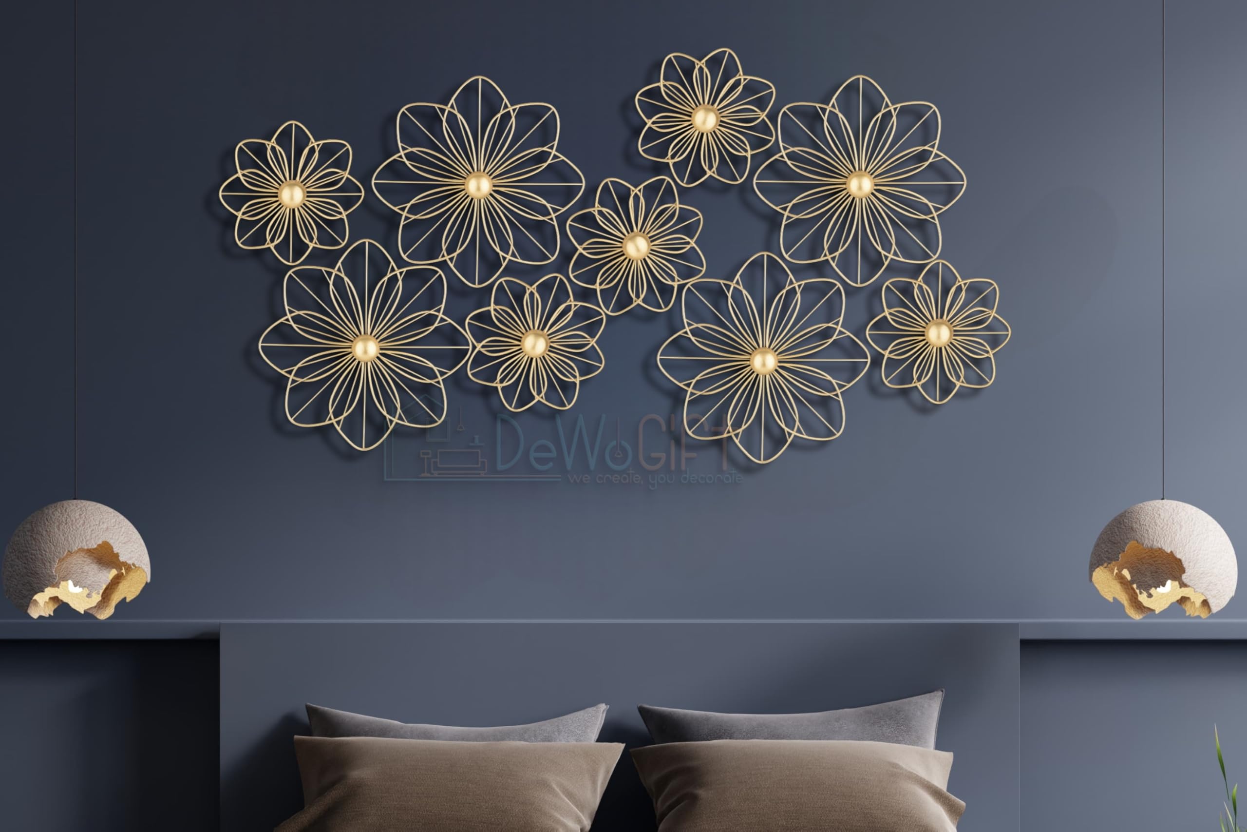 DeWoGift Metal Wall Decor/Floral Wall Art/Wall Sculpture/Hanging For Living Room, Office, Bedroom, Hotel Set of 9 (Gold) (B0CTKNS93T) Amazon Price History, Amazon Price Tracker