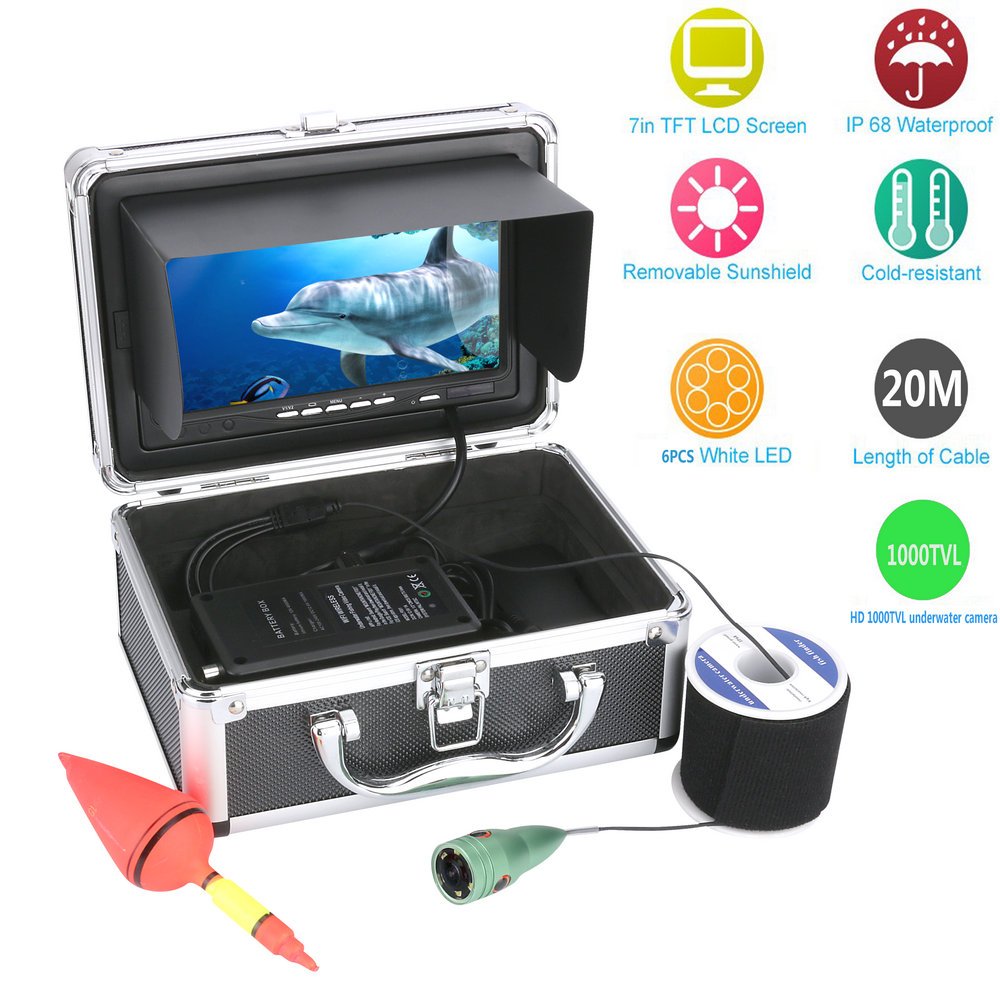 Podwodna kamera wędkarska 15/20/3. 0M 1000TVL. Fish Fisher Underwater Ice Fishing Camera 7" LCD Monitor 6 SZTUK biały PROWADZONY Kamera do łowienia(White LEDs 20M Cable)