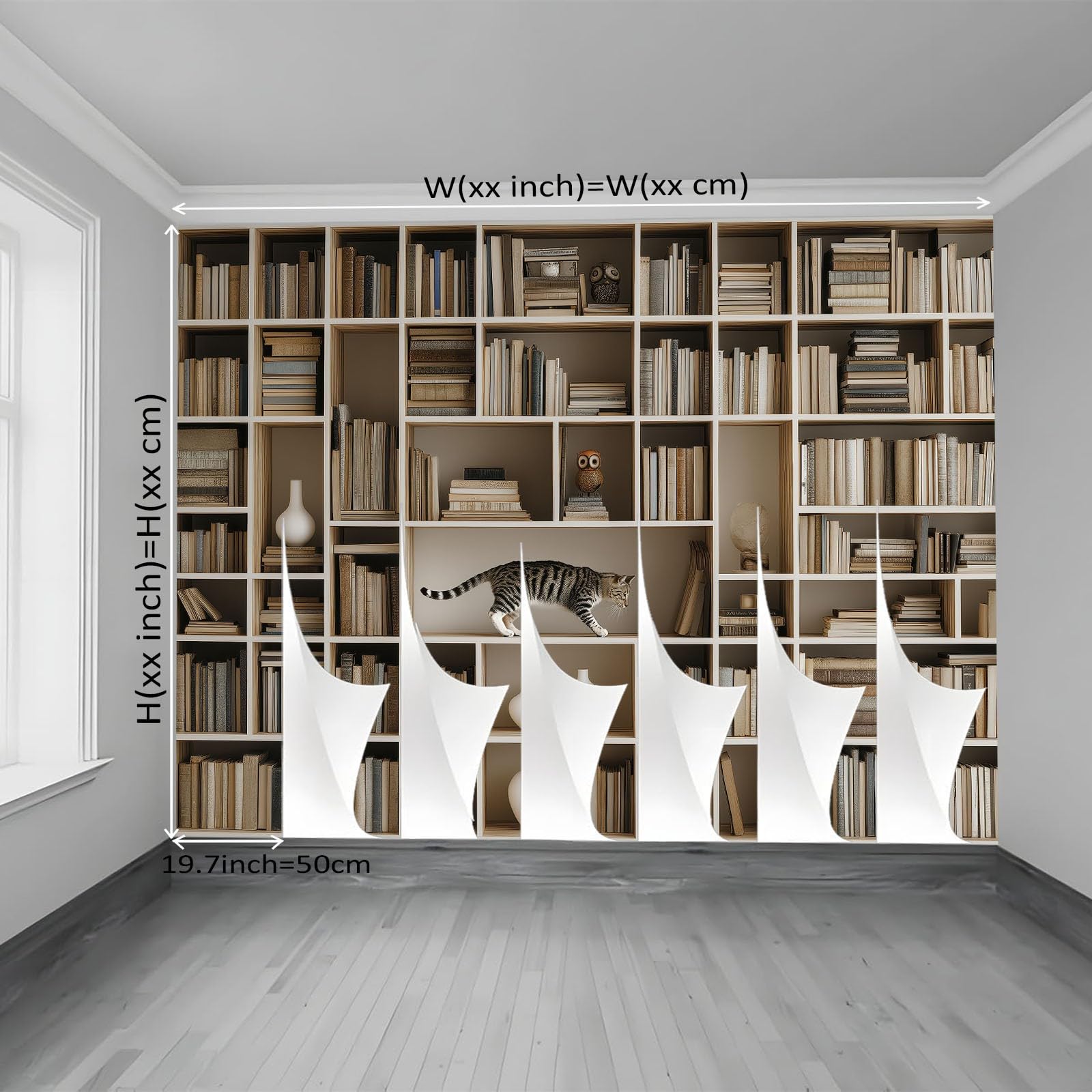 Vlies Fototapete Bücherregal Bücher Tiere Katzen Wohnzimmer Schlafzimmer, Moderner Minimalismus Wandbilder Wand Dekoration Geruchsneutral Vliestapete Wandtapete Poster Für Kindertapete, 350 x 256 cm