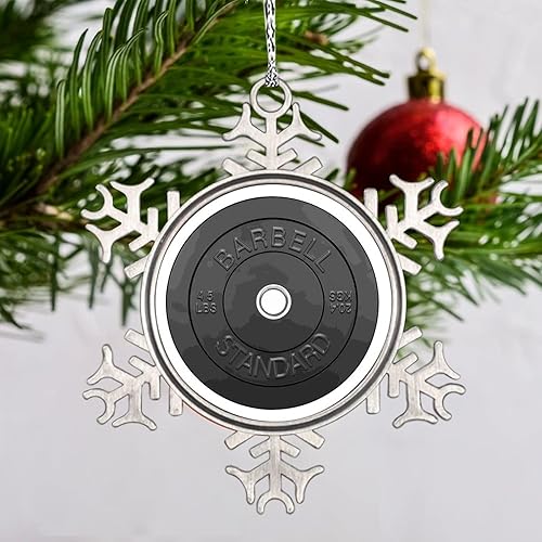 Vista 70 de Plato de pesas con barra para amantes del fitness, adornos de Navidad 2022, adornos de copo de nieve, decoraciones de Navidad para árbol, novedad