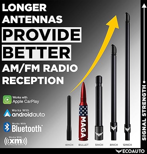 Miniatura 57 de EcoAuto Antena 50 Cal Bullet para Ford F150 F250 F350 y Dodge Ram y Ford Raptor Bronco – Actualiza al instante el aspecto de tu camión con la antena