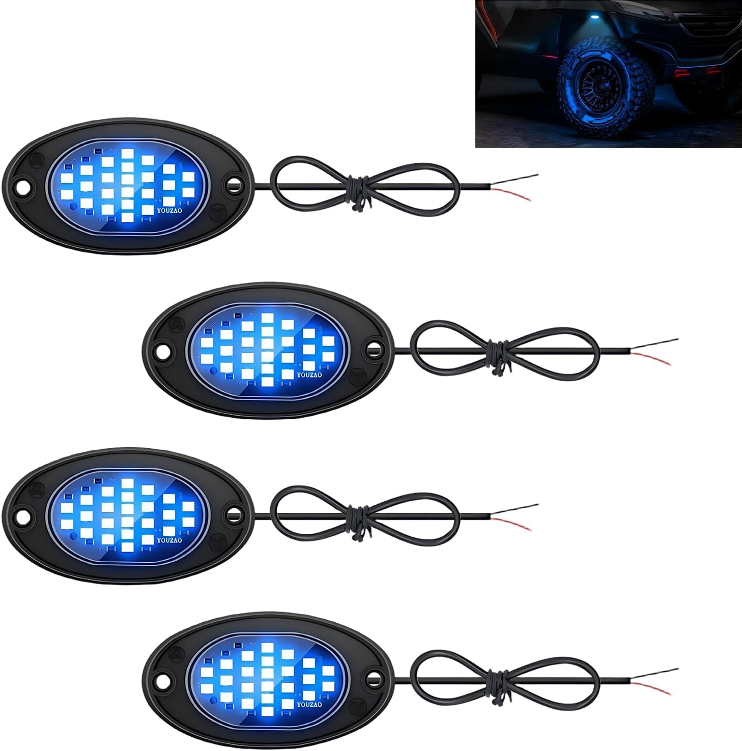 4 Pack Led Rock Lights for Trucks, Super Bright Neon Underglow Lights, Waterproof Rock Neon Light Kit, Universal Underglow Light Kits for Pickup Off Road RZR SUV ATV UTV (Red)