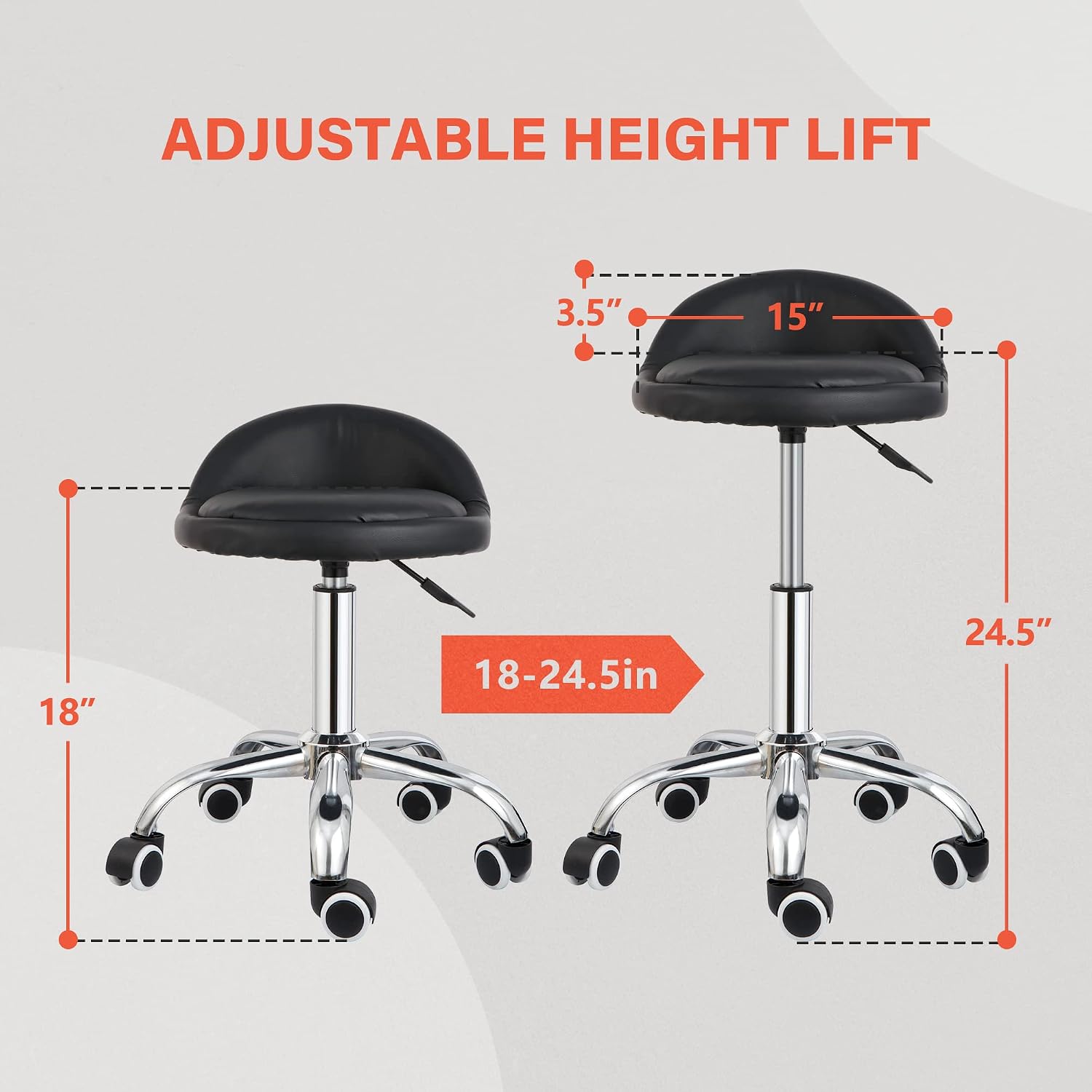Nova Microdermabrasion Rolling Stool Swivel Salon Stool Chair Adjustable Drafting Stool Tattoo Office Massage Medical Facial Spa Stool with PU Cushion Backrest(Black)