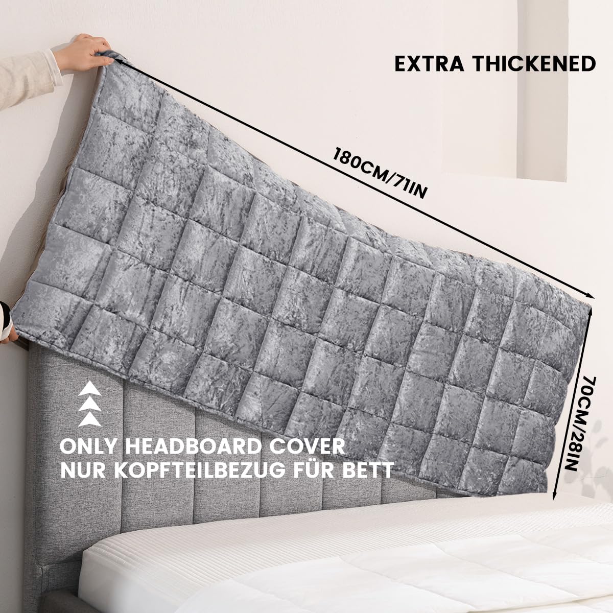 Housse de tête de lit en flanelle épaisse en velours doux et extensible, protection complète élastique avec poches latérales, protection anti-poussière pour lit rembourré et chambre à coucher