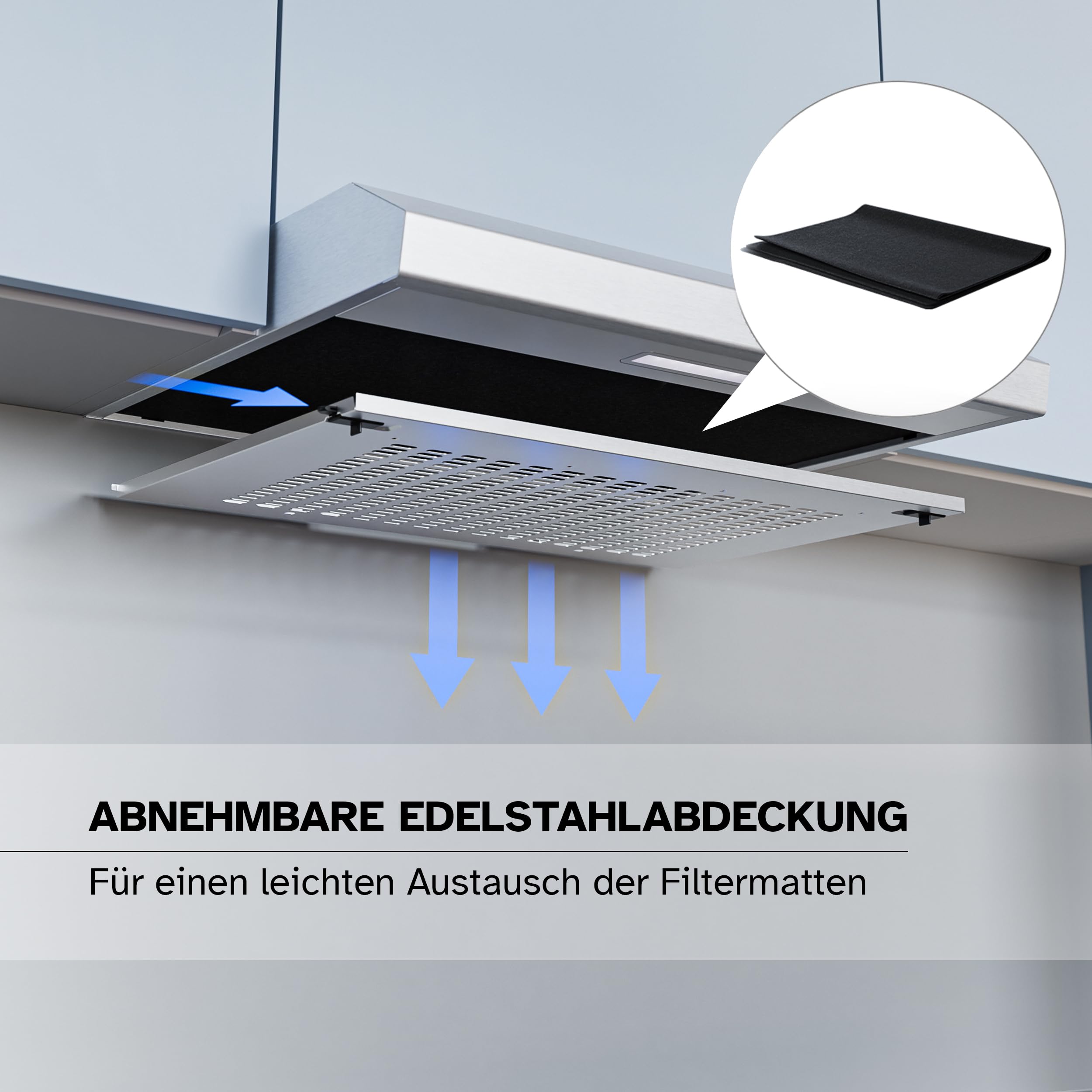 HEINRICHS Dunstabzugshaube 60cm Unterbauhaube Abluft/Umluft 212m³/h LED 3 Stufen Kohlefilter 87W Edelstahl