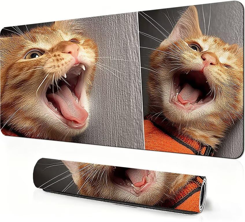 Tapis de souris XXL chat 1200x600 mm en caoutchouc pour bureau gaming