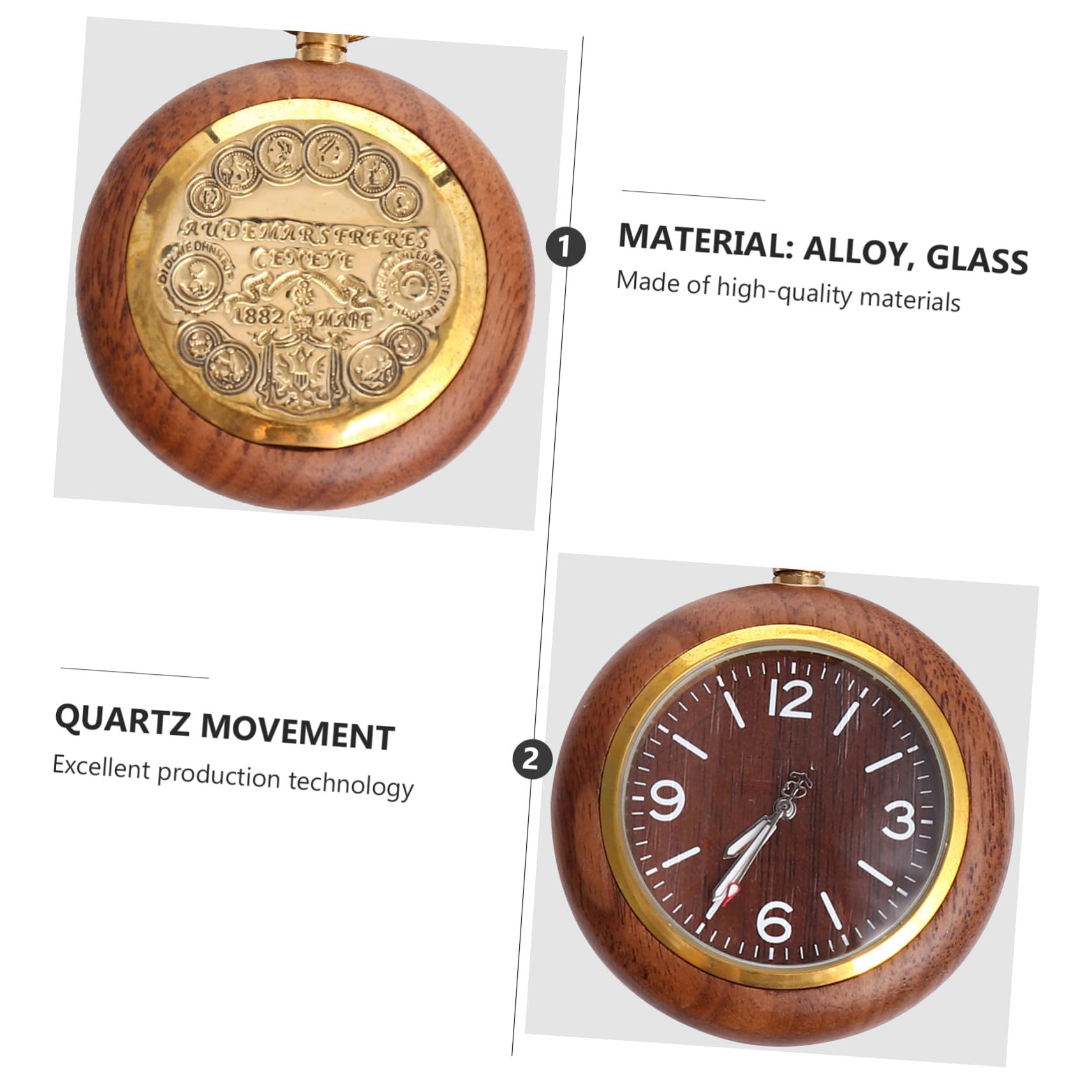 GALPADA Reloj de Bolsillo Vintage de Cuarzo y Aleación Esfera Numérica de Madera de Ébano, Diseño Retro para Hombres y Mujeres, Accesorio Clásico para Uso Diario, Tamaño Varios Estilos