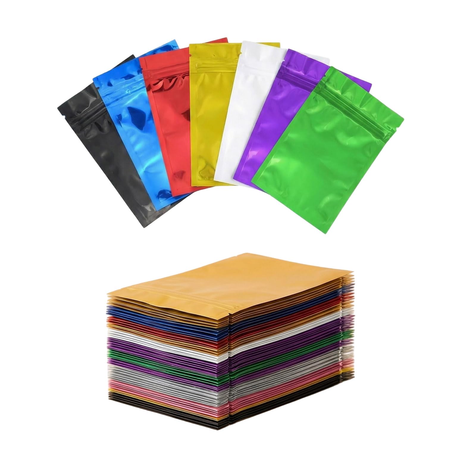 100PCS Metallic Foil Open Top Sealable Bags Double-Sided Color Mylar Foil Flat Heat Sealable Sample Zipper Bag Durable Food Storage Bag With Tear Notches Pouches Bag For Candy Tea Sugar