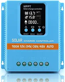 ELUSH Controlador de Carga Solar Mppt de 100A Atualizado, 12V 24V 36V 48V, com Display Lcd, Regulador Inteligente para Baterias de Chumbo-Ácido E Lítio, Entrada Máxima de 100V E Duas Portas Usb.