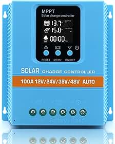 ELUSH Controlador de Carga Solar Mppt de 100A Atualizado, 12V 24V 36V 48V, com Display Lcd, Regulador Inteligente para Baterias de Chumbo-Ácido E Lítio, Entrada Máxima de 100V E Duas Portas Usb.