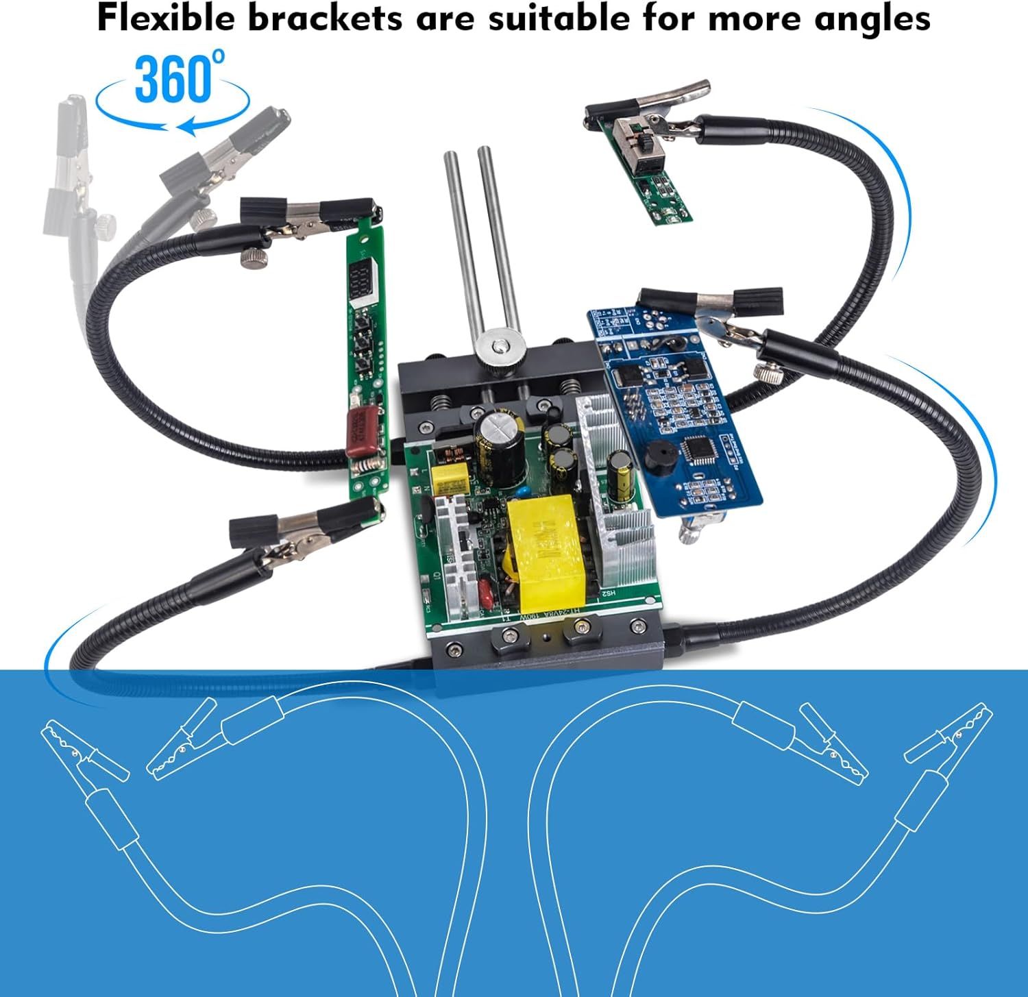 Helping Hands Soldering,HANDSKIT Soldering Helping Hands Stand Holder Adjustable PCB Holder with 4 Flexible Gooseneck Arms Clamp Circuit Board Holder Third Hand Soldering Station Tool with Clips