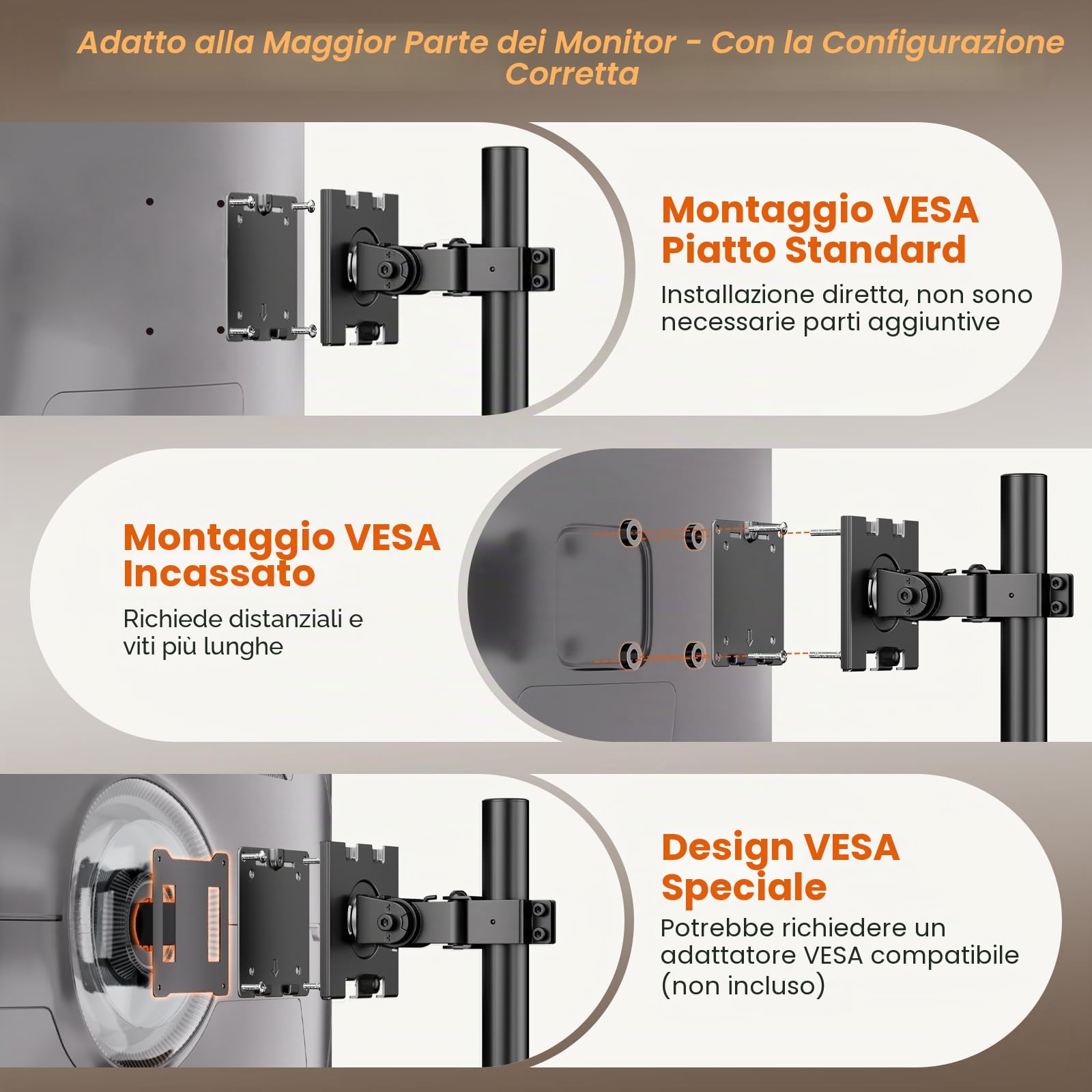Supporto per monitor 2 monitor sovrapposti per monitor da 17-49 pollici, verticale impilabile, supporto per monitor autoportante, regolabile in altezza, max 20 kg per braccio, VESA 75/100 mm, nero