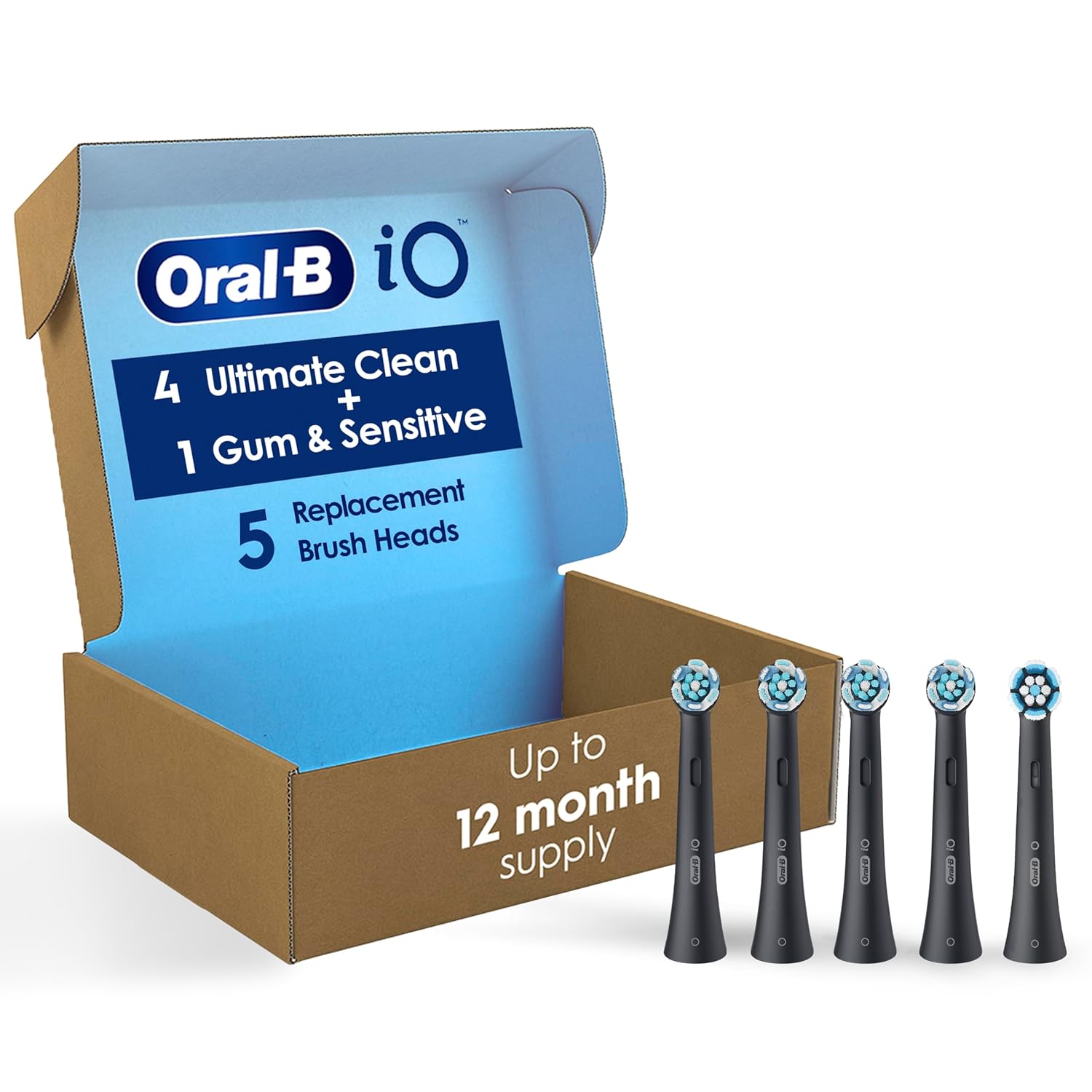 Oral-B iO Ultimate Clean Replacement Brush Heads, 5 Count, 4 Ultimate Clean + 1 Gum & Sensitive Black - Image 1 of 10