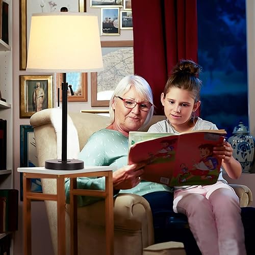 Miniatura 4 de Juego de 2 lámparas de mesita de noche negras de 22 a 30 pulgadas de altura ajustable, lámpara de mesita de noche regulable de 3 vías con